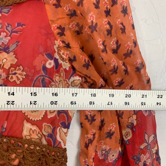 Vtg Y2K ECI New York Silk Dress Womens Sz 14 Orange Red V-Neck Long Sleeve Boho - Picture 7 of 9